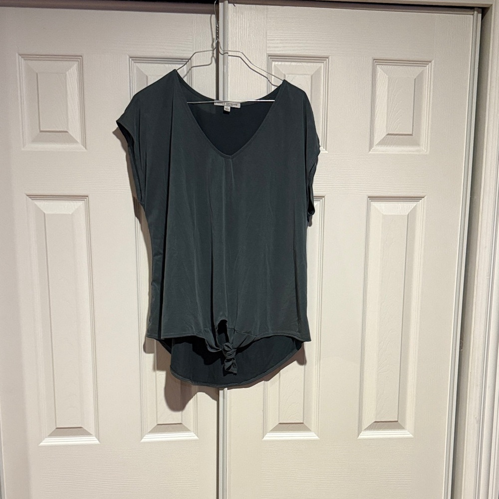 Green Envelope Dark Gray V-Neck Blouse